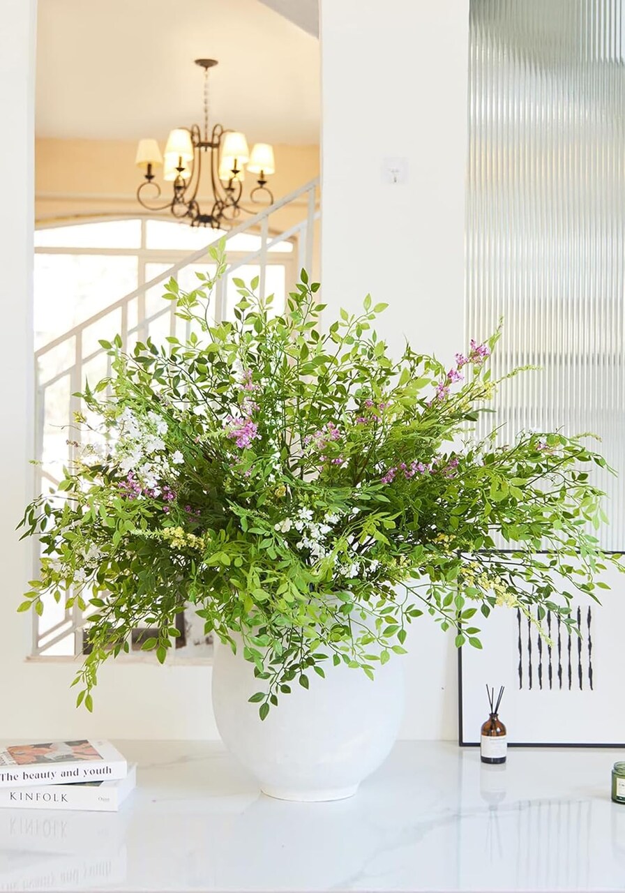 12 Pcs Artificial Flowers with Greenery Stems – Ultra-Realistic Faux Plants for Tall Vases, Wedding Centerpieces, Home Decor & DIY Bouquets